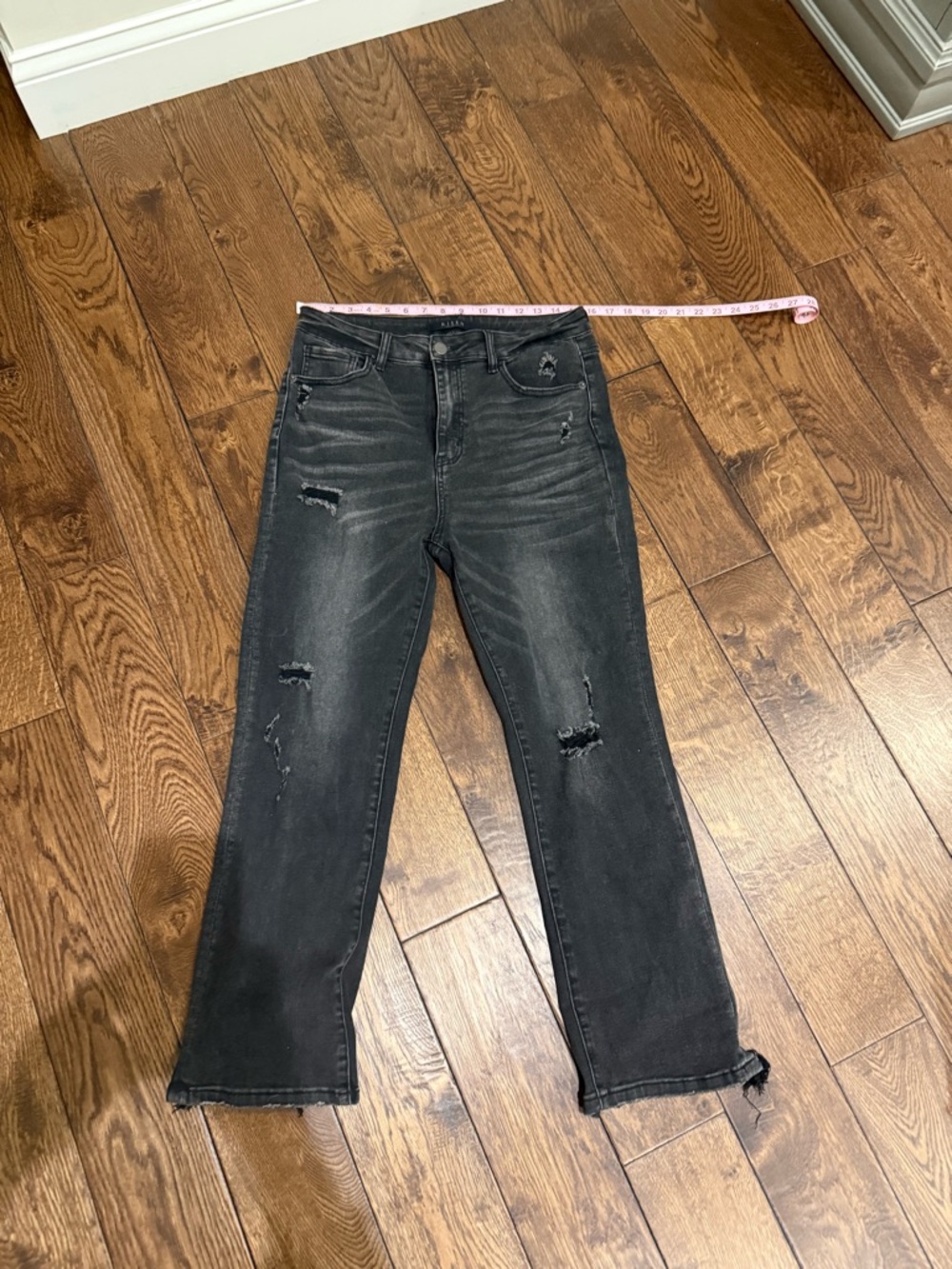 Risen Women's Black Distressed Straight-Leg Jeans